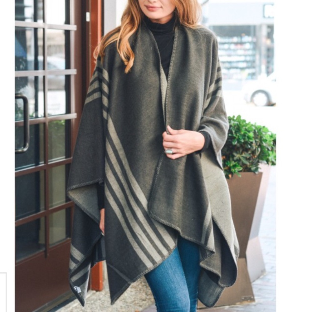 Gray Striped Reversible Ruana - Picture 2 of 7